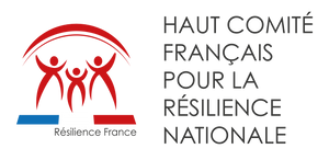 Logo du Haut Comité Français pour la Résilience Nationale : figures stylisées sous un arc tricolore symbolisant solidarité et résilience de la France.
